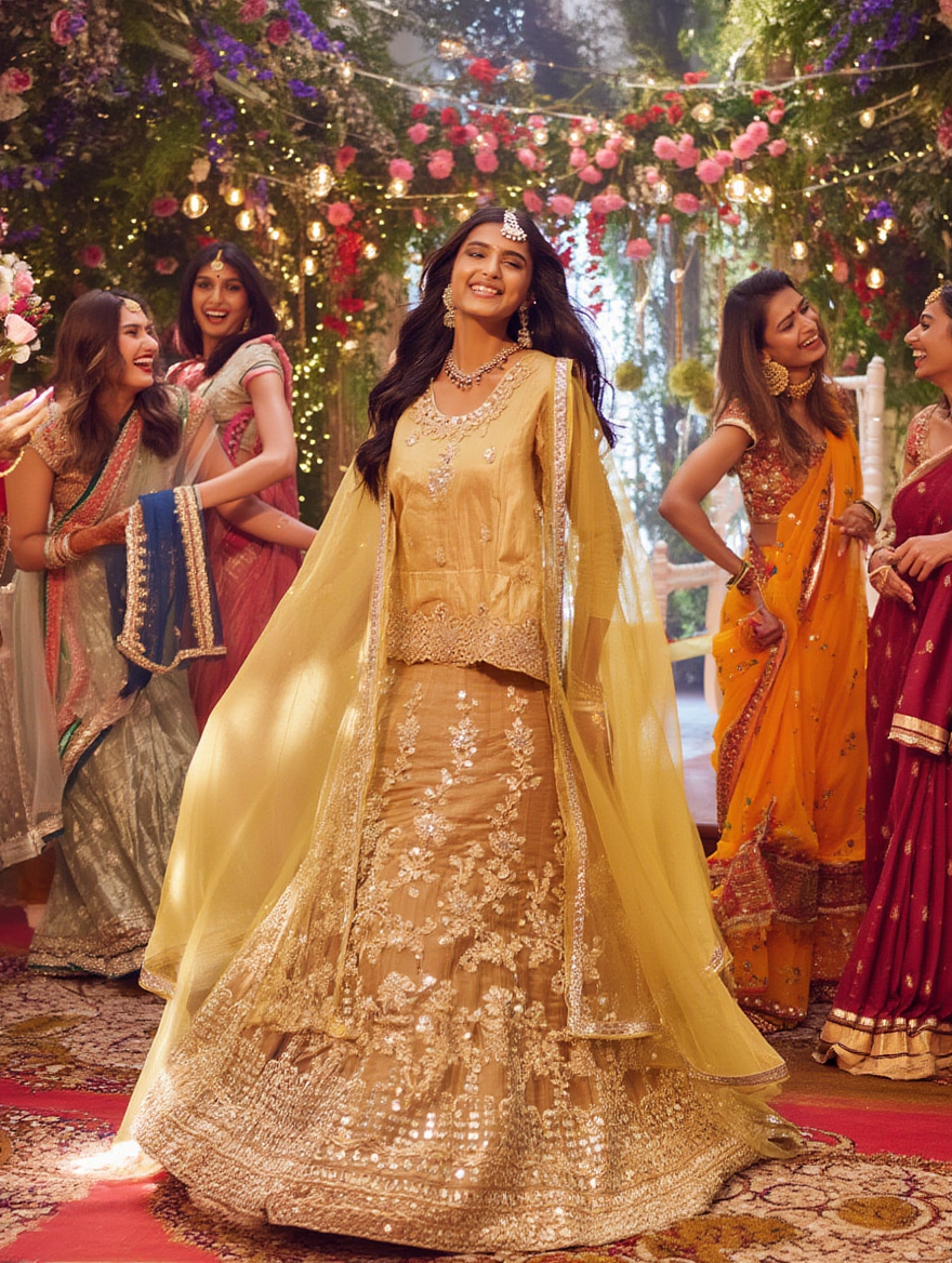 Premium Organza Lehenga with Kattan Kurti & Embroidered Kasab Dupatta