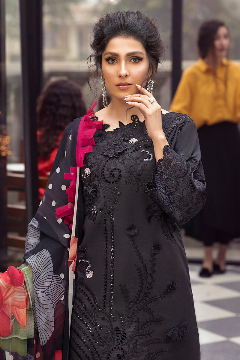 Black Embroidered Lawn 3-Piece Suit | Mushk Chikankari Replica | Women's Ethnic Wear