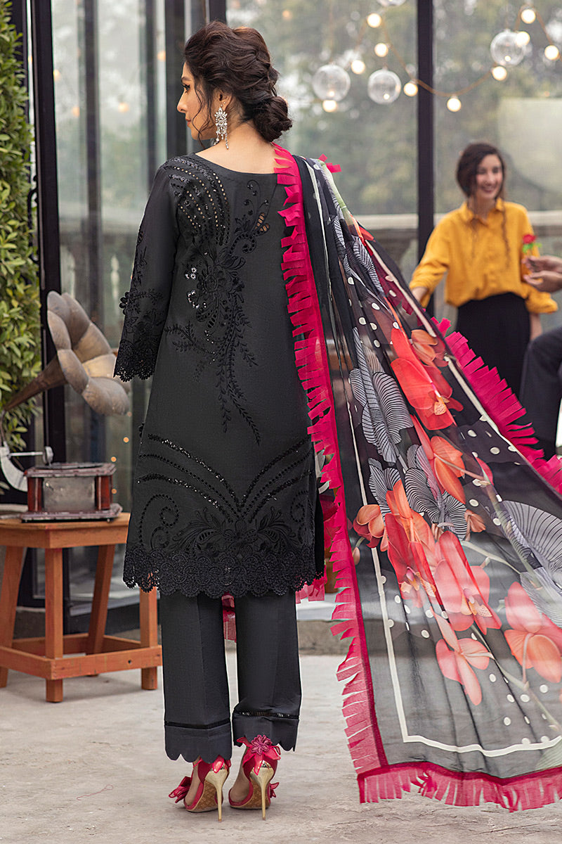 Black Embroidered Lawn 3-Piece Suit | Mushk Chikankari Replica | Women's Ethnic Wear