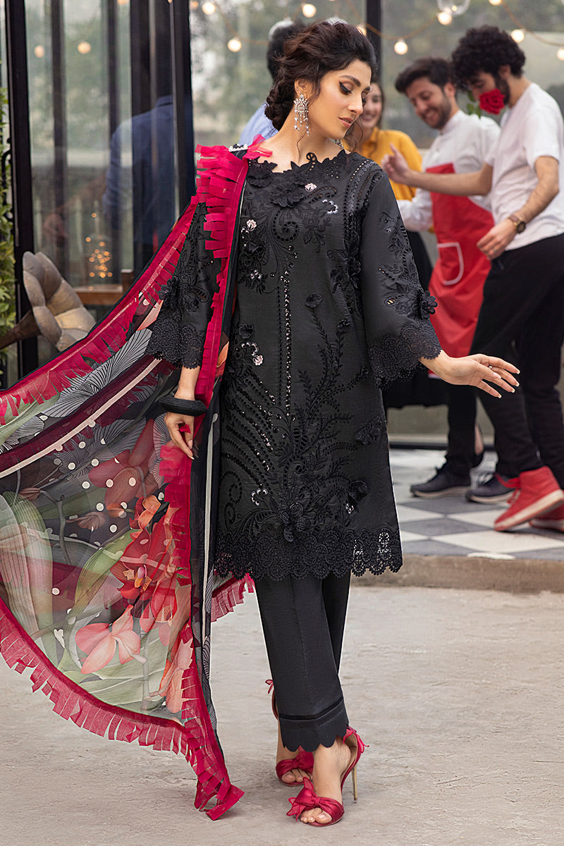 Black Embroidered Lawn 3-Piece Suit | Mushk Chikankari Replica | Women's Ethnic Wear