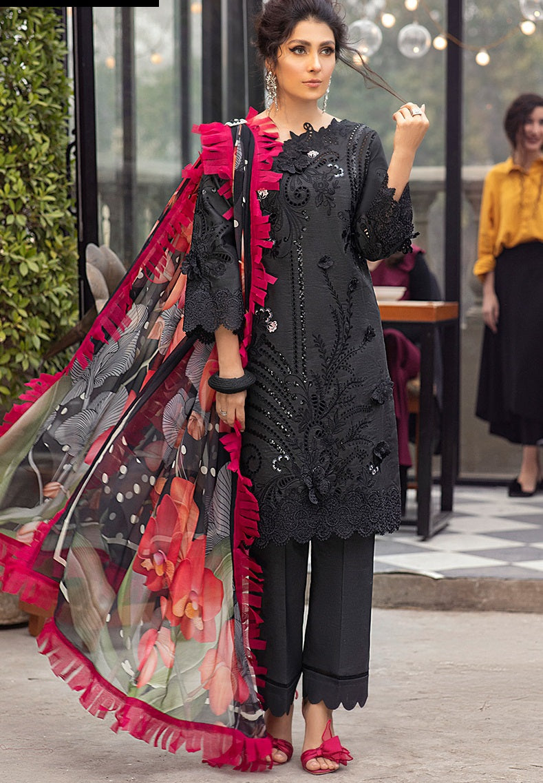 Black Embroidered Lawn 3-Piece Suit | Mushk Chikankari Replica | Women's Ethnic Wear