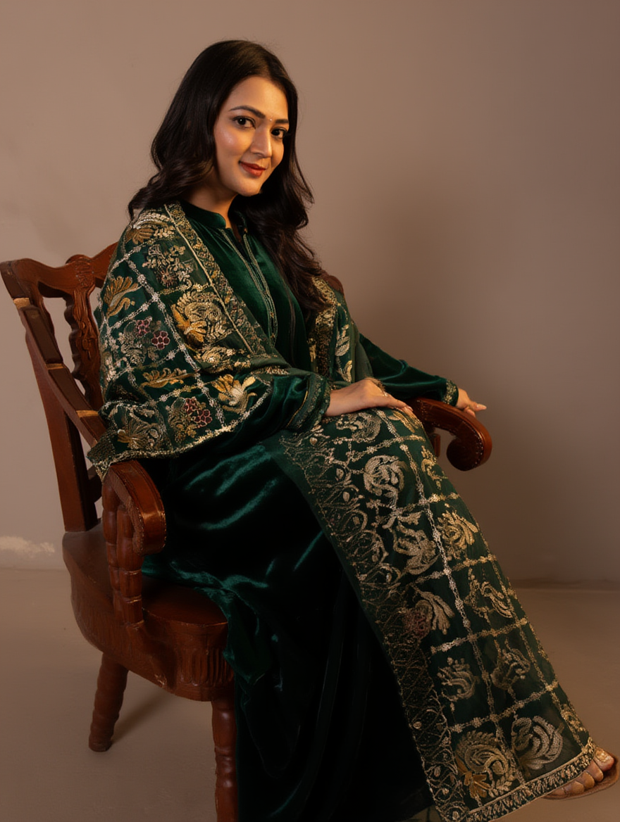 Pure Organza Embroidered Shawl for Women – Formal & Party Wear