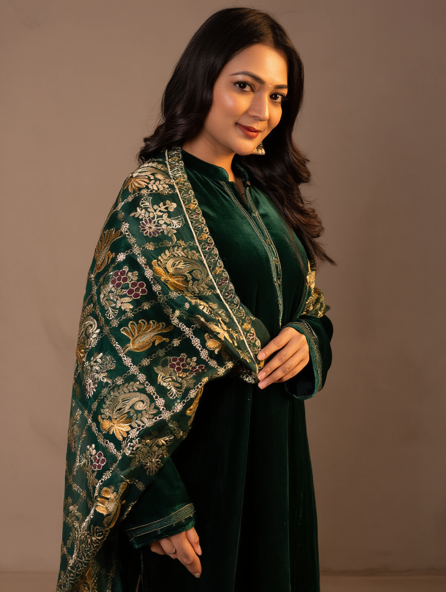 Pure Organza Embroidered Shawl for Women – Formal & Party Wear