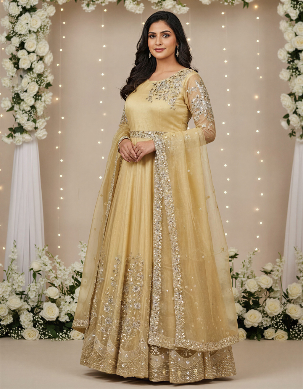 Organza Maxi Dress with Heavy Embroidery Hand Made Work & Flare – Formal Wear Pakistan