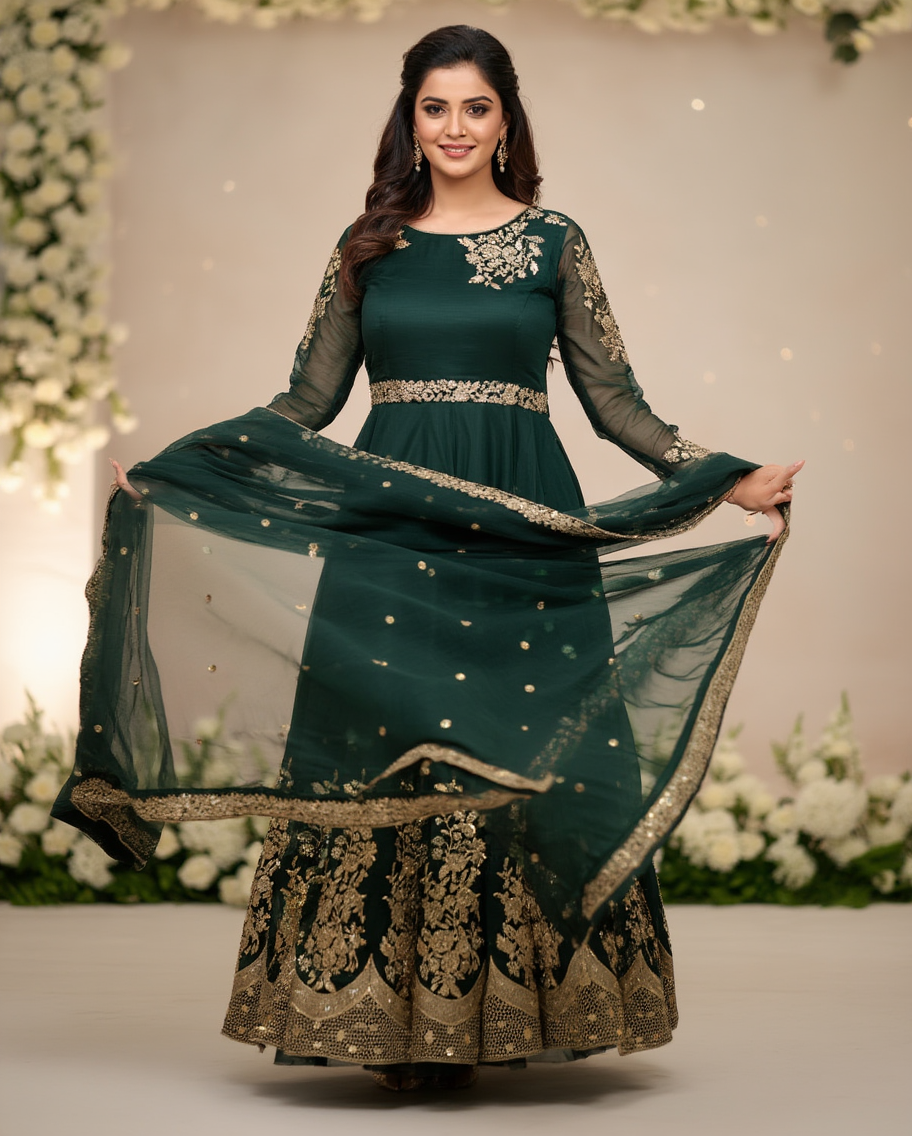 Luxury Embroidered Organza Maxi Hand Made Work for Women with Same Dupatta