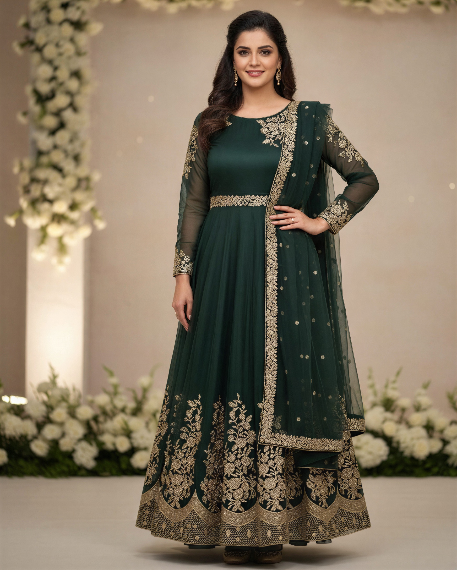 Luxury Embroidered Organza Maxi Hand Made Work for Women with Same Dupatta