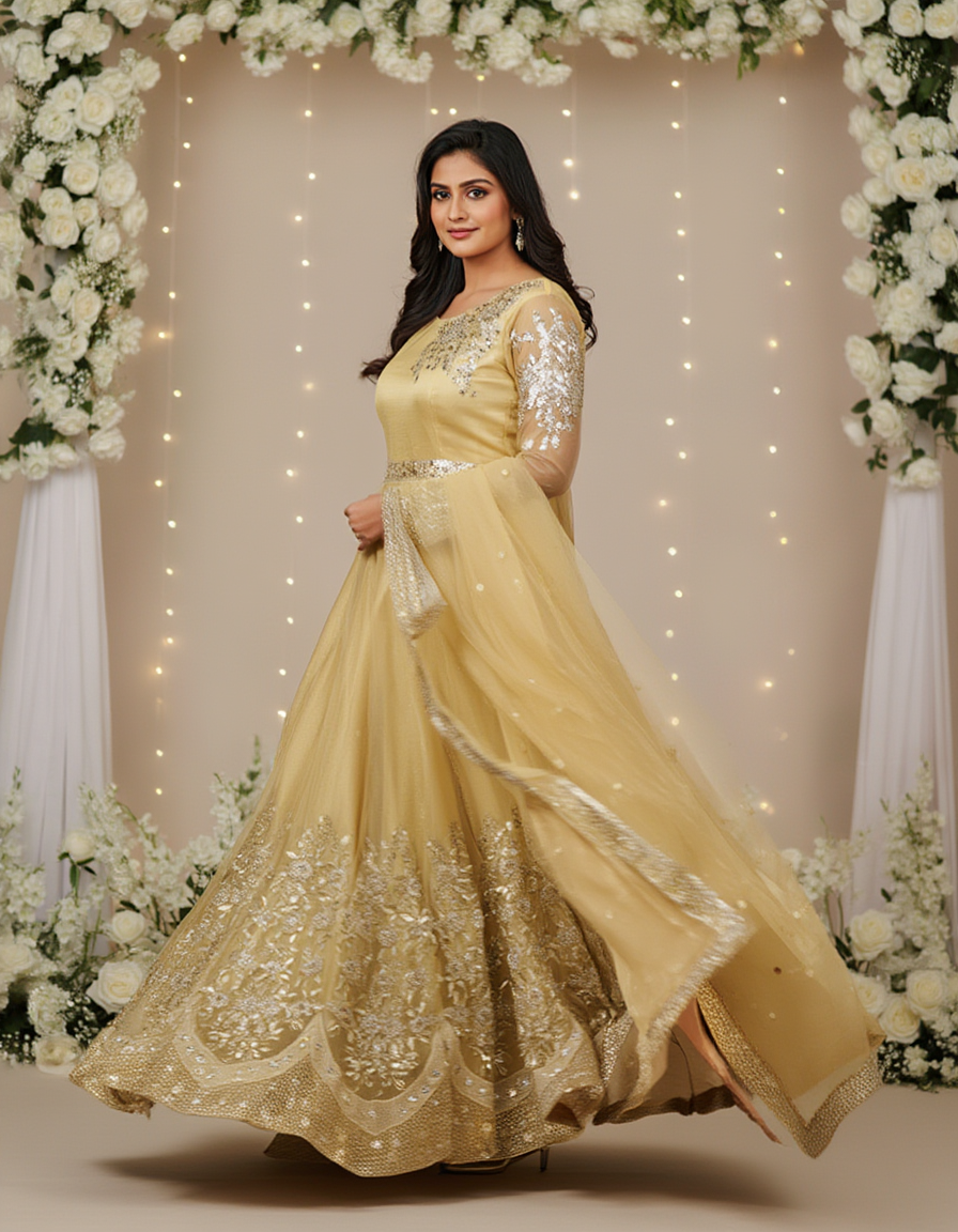 Organza Maxi Dress with Heavy Embroidery Hand Made Work & Flare – Formal Wear Pakistan