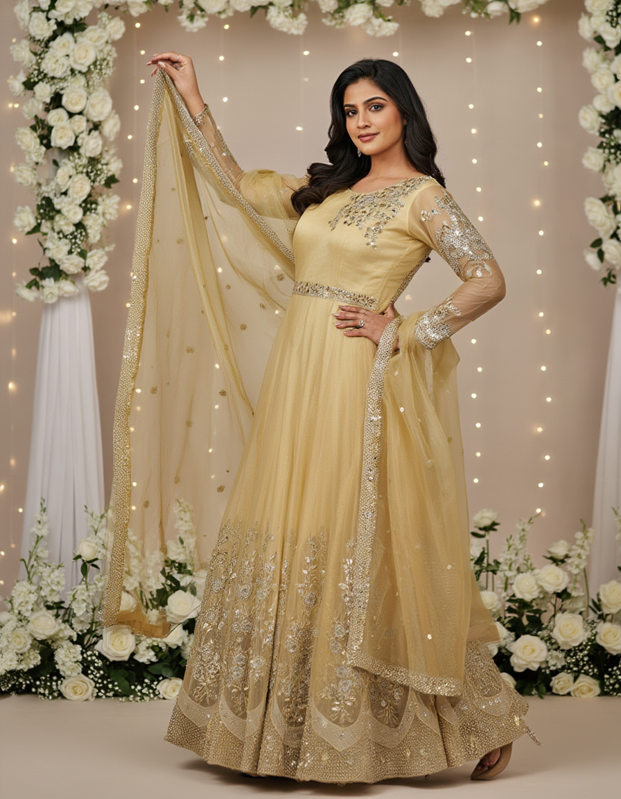 Organza Maxi Dress with Heavy Embroidery Hand Made Work & Flare – Formal Wear Pakistan